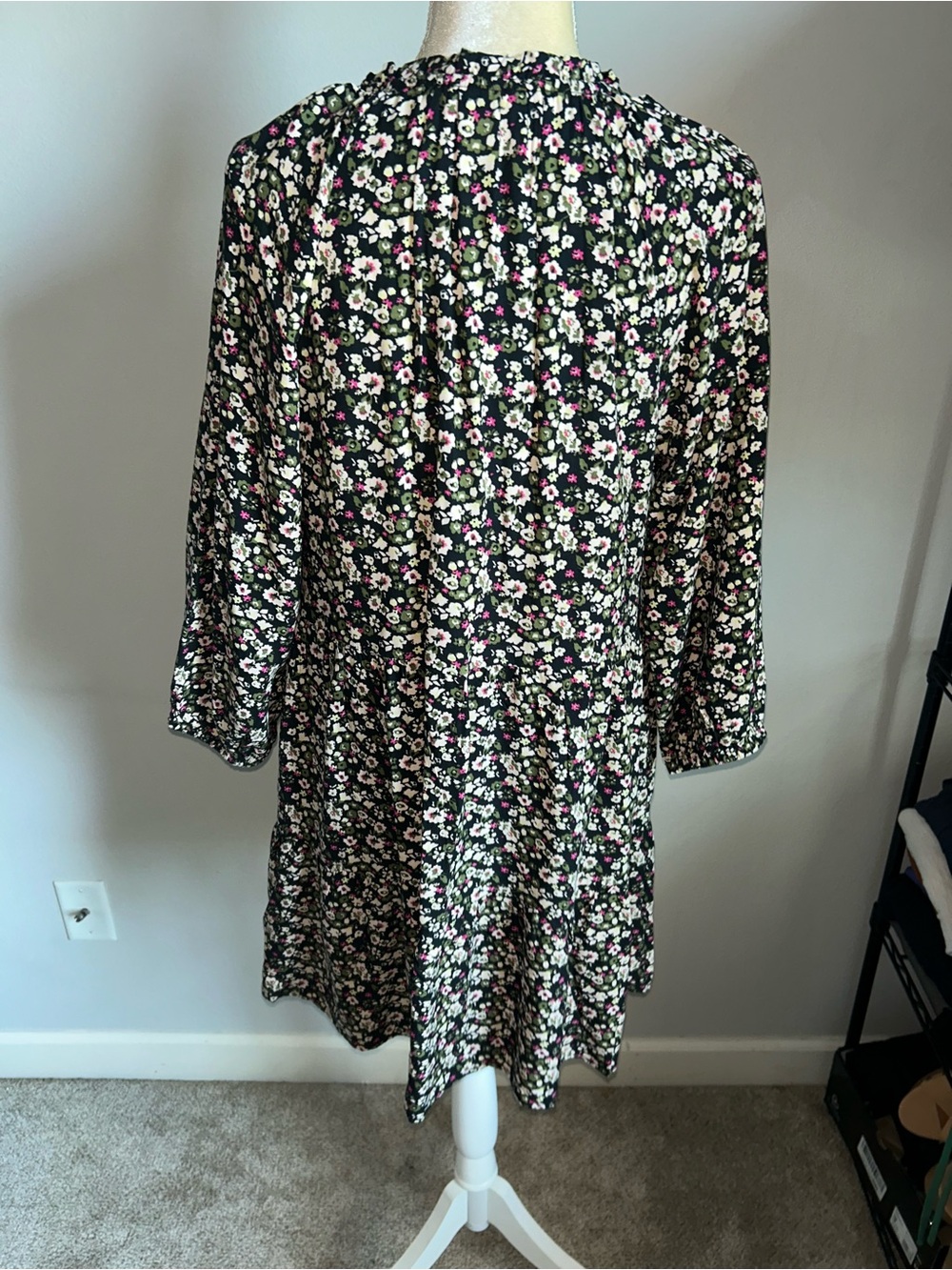 NWT The Drop Floral V-Neck Long Sleeve Mini Dress in Black FloralSz M - Picture 7 of 9